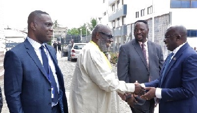 Vice-president Dr Mahamudu Bawumia (right) being welcomed by Joseph B. Winful (2nd from left), Board Chairman, IAA, to the conference. With them is Dr Eric Oduro Osae (left), Director-General, Internal Audit Agency. Picture: Samuel Tei Adano
